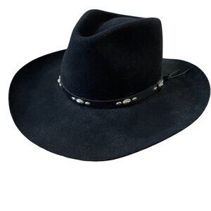 Resistol Hondo Cowboy Hat Size 7 1/2 2X Black Wool Silver Conchos Made In Texas